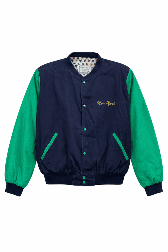 80s MIGHTY MAC VARSITY JACKET STREETWEAR NAVY GREEN MEN PRE OWNED M