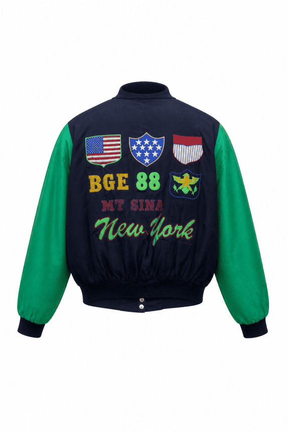 80s MIGHTY MAC VARSITY JACKET STREETWEAR NAVY GREEN ΑΝΤΡΙΚΟ PRE OWNED M