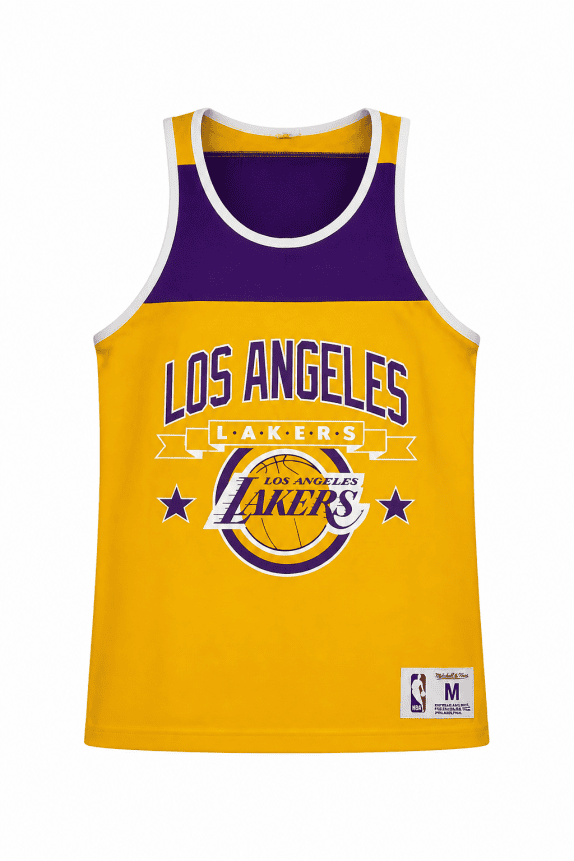 1990s MITCHELL AND NESS TANK TOP BASKETBALL LOS ANGELES LAKERS YELLOW AND PURPLE ΑΝΤΡΙΚΟ PRE OWNED M