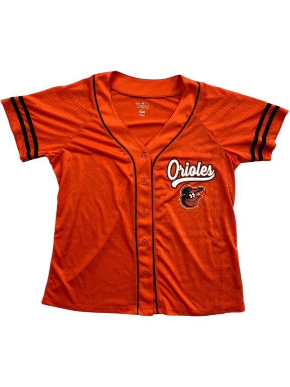 MLB Baltimore Orioles Jersey da baseball con logo arancione da donna L