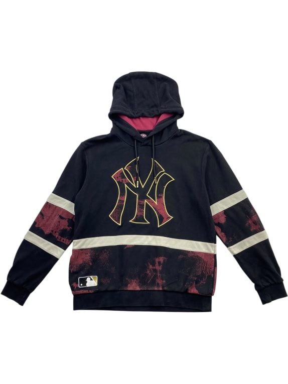 MLB GENUINE MERCHANDISE NEW YORK YANKEES felpa con cappuccio logo in stile vintage nera unisex large
