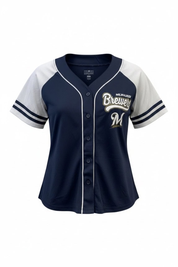 MLB MILWAUKEE BREWERS BASEBALL JERSEY SPORTSWEAR NAVY ΛΕΥΚΟ ΓΥΝΑΙΚΕΙΟ PRE OWNED S