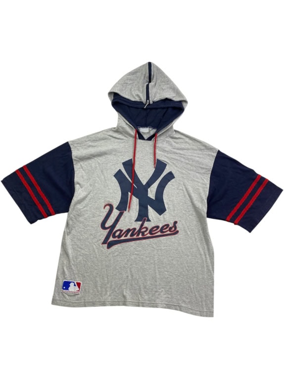 MLB NEW YORK YANKEES HOODED T-SHIRT VINTAGE ΛΟΓΟΤΥΠΟ ΓΚΡΙ/ΜΠΛΕ ΑΝΔΡΙΚΟ L