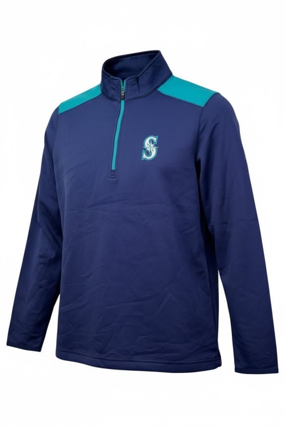 MLB SEATTLE MARINERS PULLOVER MEZZA ZIP SPORTSWEAR NAVY TEAL UOMO PRE OWNED S