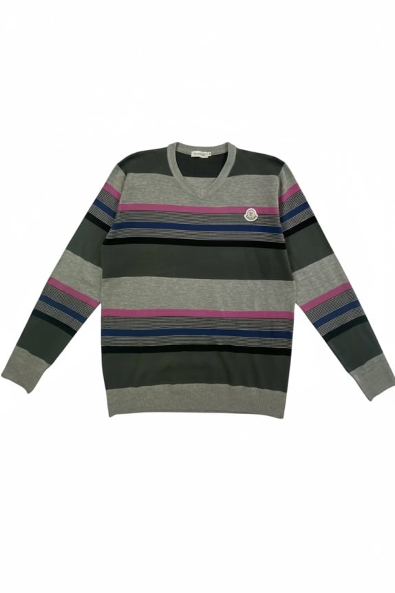 MONCLER ΠΛΕΚΤΗ ΜΠΛΟΥΖΑ STRIPED PATTERN ΛΟΓΟΤΥΠΟ GREY/MULTICOLOR UNISEX XXL