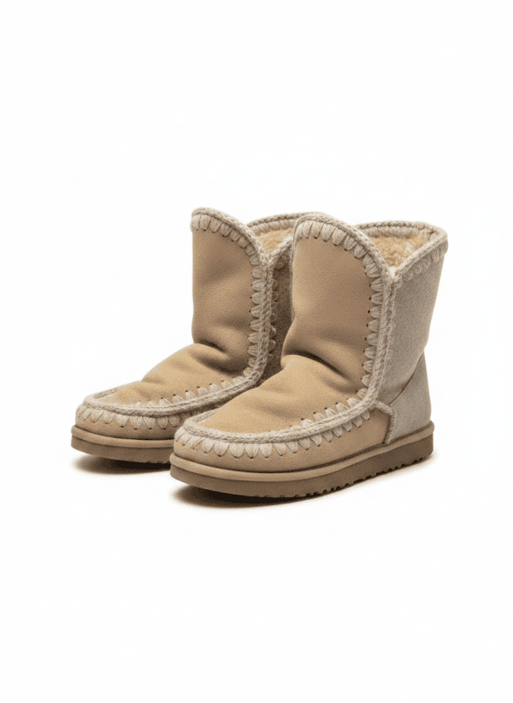 MOU LOW BOOTS FUR LINED BEIGE WOMEN PRE OWNED EU 36