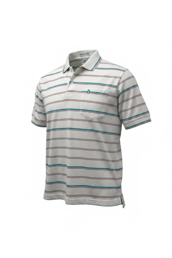 Munsingwear Striped Polo Shirt White with Turquoise & Pink Details