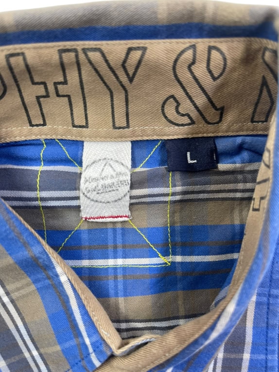 MURPHY & NYE SHIRT VINTAGE CHECKERED LOGO BLUE/BROWN MENS L