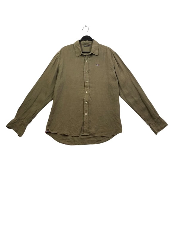 NAPAPIJRI SHIRT VINTAGE FLAG LOGO OLIVE MENS L