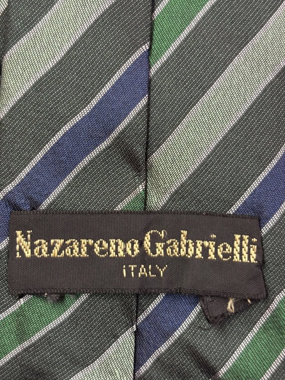NAZARENO GABRIELLI TIE CLASSIC STRIPED DARK GREEN MENS PRE OWNED