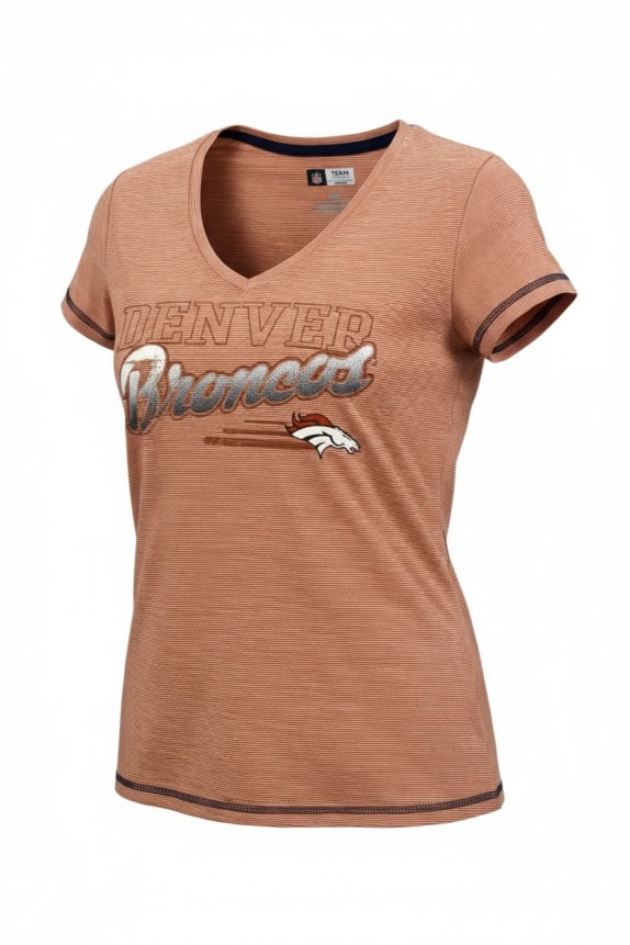 NFL Denver Broncos T-Shirt V-Neck Ριγέ Logo Πορτοκαλί Γυναικείο S