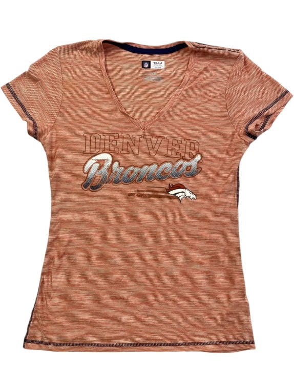 NFL Denver Broncos T-Shirt V-Neck Ριγέ Logo Πορτοκαλί Γυναικείο S