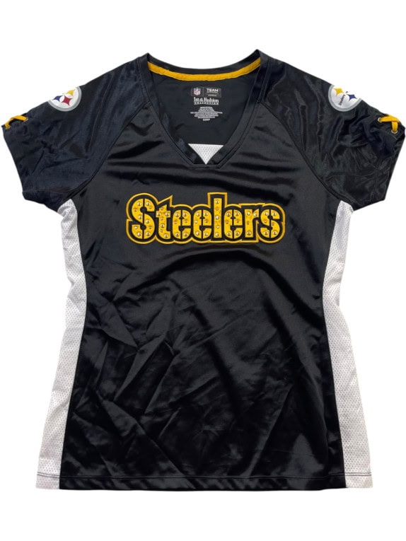 NFL STEELERS FOOTBALL JERSEY SPORTSWEAR BLACK WOMENS PRE OWNED S
