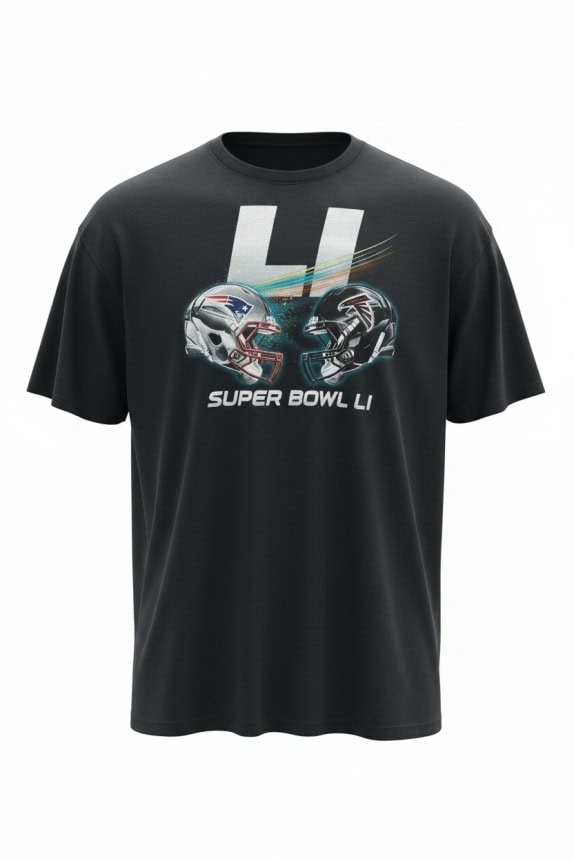 NFL T SHIRT VINTAGE SUPER BOWL LI GRAPHIC ΜΑΥΡΟ UNISEX XL preowned