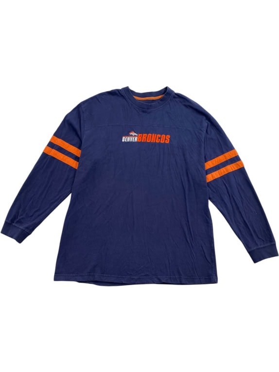 NFL TEAM APPAREL Denver Broncos Maglia a maniche lunghe con logo Spellout blu UNISEX XL