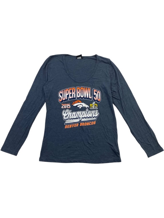 NFL Team Apparel Maglietta a maniche lunghe Super Bowl 50 Denver Broncos Logo Blu Donna L