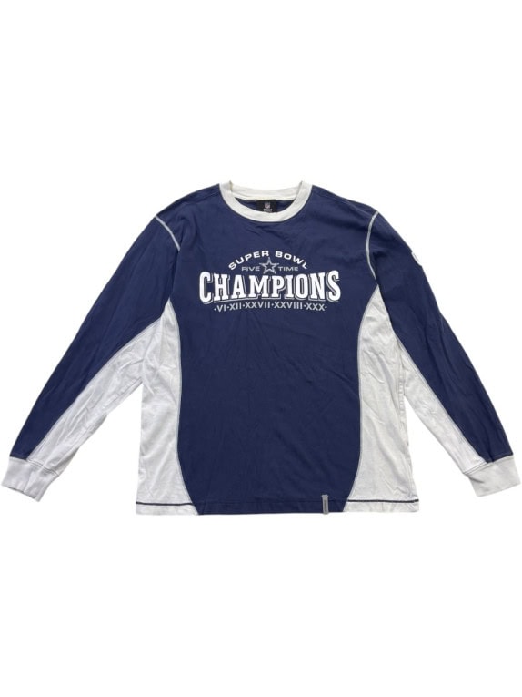 NFL TEAM APPAREL MAGLIA A MANICHE LUNGHE SPORTSWEAR GRAFICA BLU NAVY BIANCO UOMO PRE OWNED