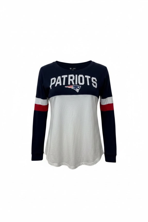 NFL TEAM APPAREL PATRIOTS LONG SLEEVE TOP SPORTSWEAR NAVY OFF WHITE WOMENS PRE OWNED L
