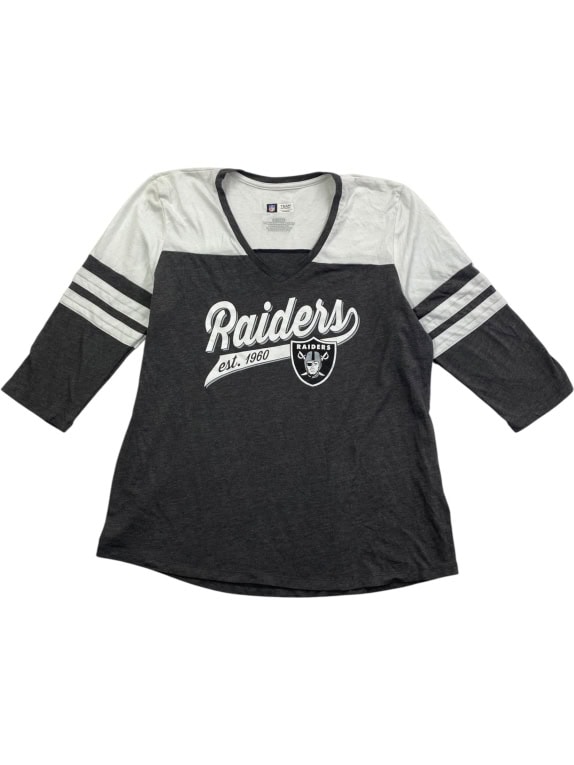 NFL Team Apparel Raiders Maglia da donna grigia con logo e maniche 3/4 XL