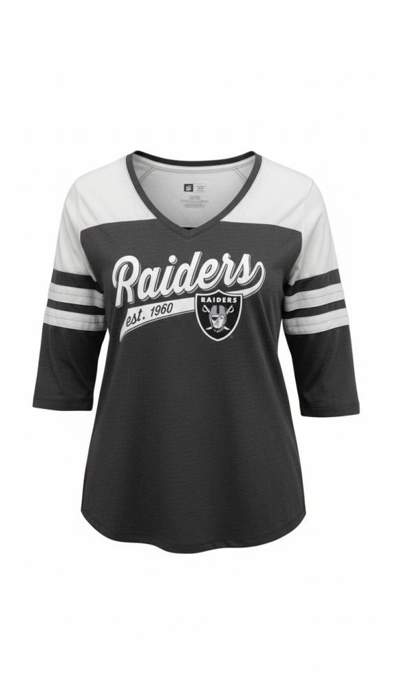 NFL Team Apparel Raiders Maglia da donna grigia con logo e maniche 3/4 XL