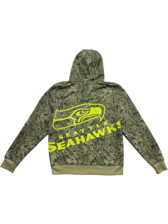 NFL TEAM APPAREL SEATTLE SEAHAWKS HOODIE CAMO PRINT NEON LOGO ΑΝΔΡΙΚΟ L