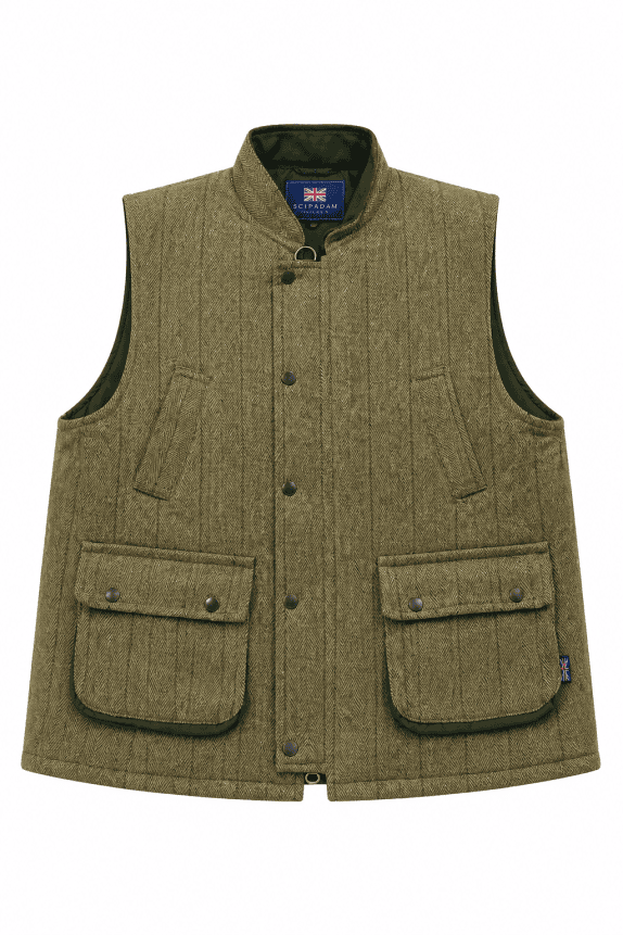 2000s NICKY ADAMS GILET HERRINGBONE OLIVE UOMO PRE OWNED 2XL