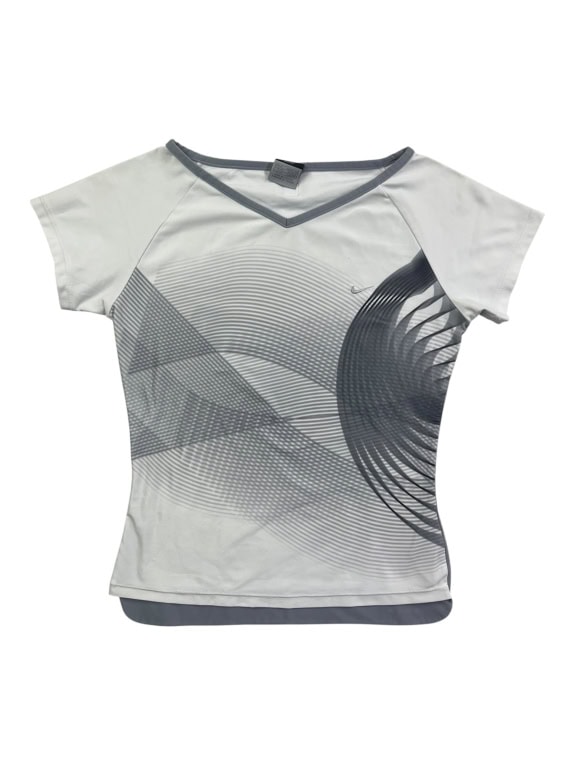 NIKE DRI-FIT SPORTS T-SHIRT WITH GRAPHICS GREY / WHITE WOMENS M