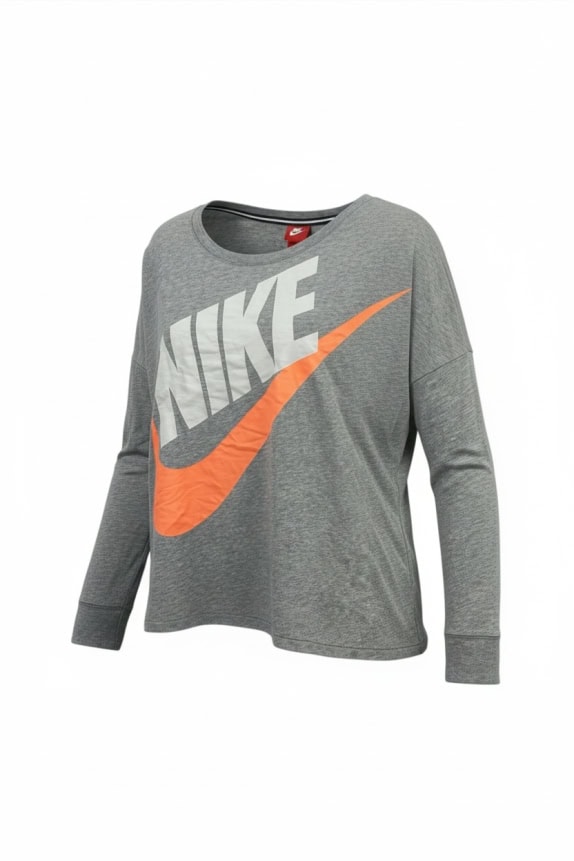 Nike Γκρι Μακρυμάνικο T-Shirt με Logo Γυναικείο M