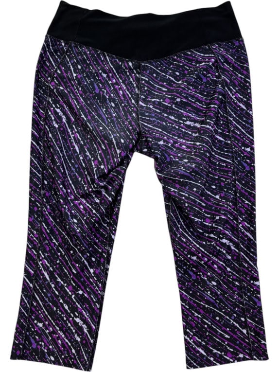NIKE CAPRI LEGGINGS SPORTSWEAR GRAPHIC BLACK PURPLE WOMEN PRE OWNED L