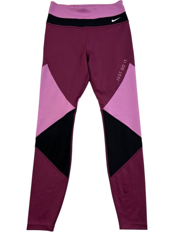 NIKE LEGGINGS SPORTSWEAR BORDEAUX ROSA NERO DONNA PRE OWNED S