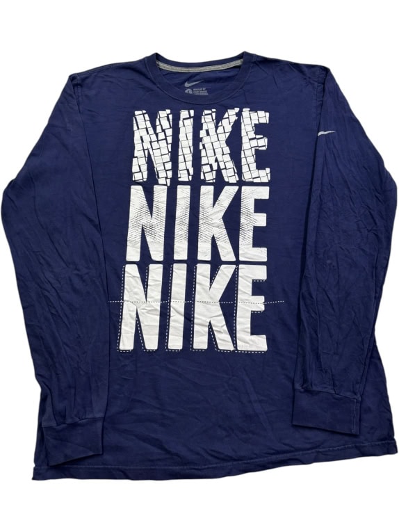 NIKE LONG SLEEVE T-SHIRT BIG LOGO BLUE UNISEX L