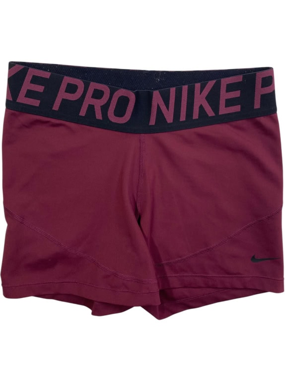 NIKE DRI-FIT SHORTS NIKE PRO LOGO BURGUNDY WOMEN M