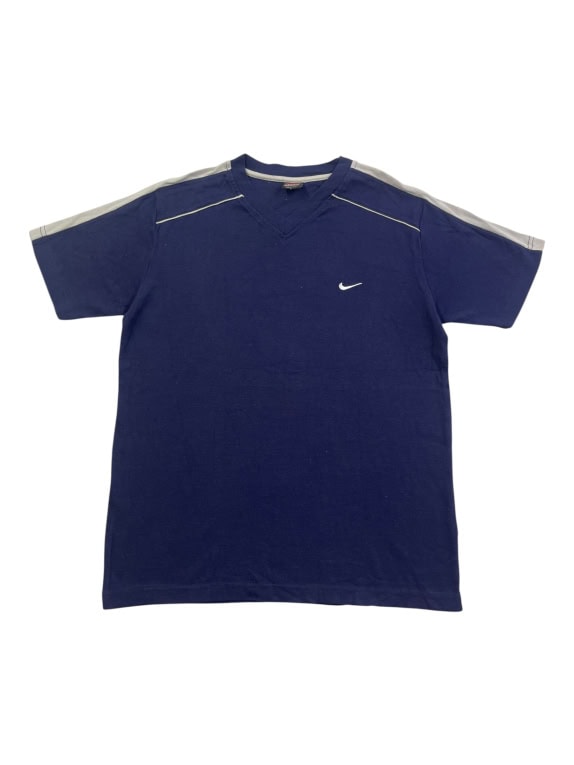 NIKE T-SHIRT 90s EMBROIDERED LOGO BLUE UNISEX L