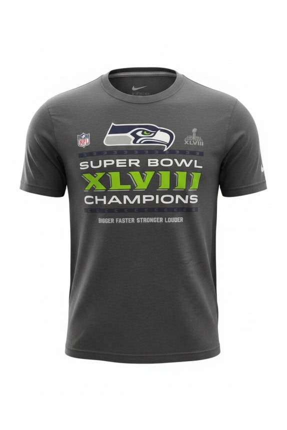 NIKE T-shirt SEATTLE SEAHAWKS SUPER BOWL XLVIII CHAMPIONS Λογότυπο Καφέ UNISEX M pre-owned