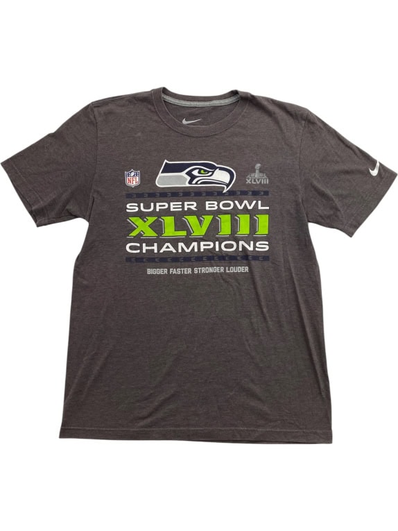 NIKE T-shirt SEATTLE SEAHAWKS SUPER BOWL XLVIII CHAMPIONS Λογότυπο Καφέ UNISEX M pre-owned