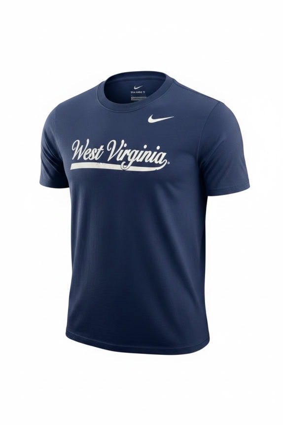 NIKE T-SHIRT VINTAGE STYLE WEST VIRGINIA LOGO DARK BLUE UNISEX MEDIUM pre-owned