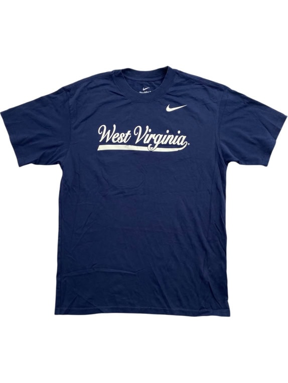 NIKE T-SHIRT STILE VINTAGE CON LOGO WEST VIRGINIA BLU SCURO UNISEX TAGLIA MEDIA usata