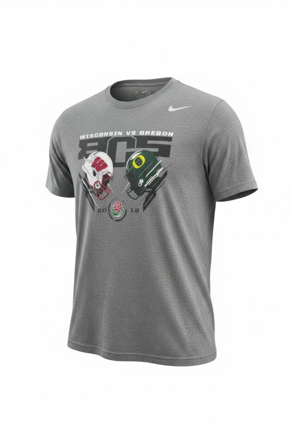 Nike Wisconsin vs Oregon B1G Rose Bowl 2012 T-Shirt Grey Unisex XL