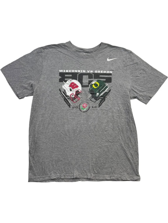 Nike Wisconsin vs Oregon B1G Rose Bowl 2012 T-Shirt Grey Unisex XL