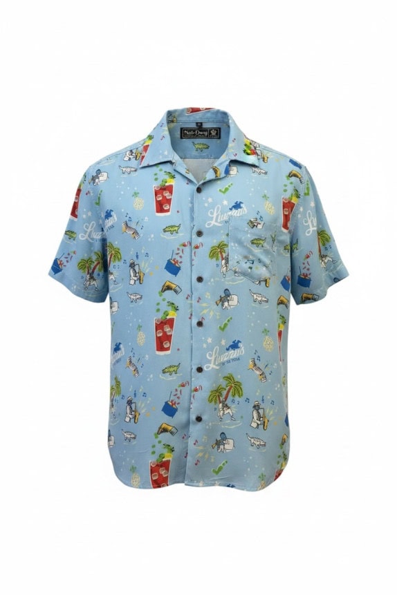 NOLA DAWG HAWAIIAN SHIRT PRINT BLUE MENS PRE OWNED M