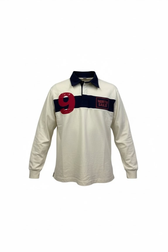 NORTH SAILS Ανδρική Μπλούζα Polo Μακρυμάνικη Vintage Με Λογότυπο Εκρού M