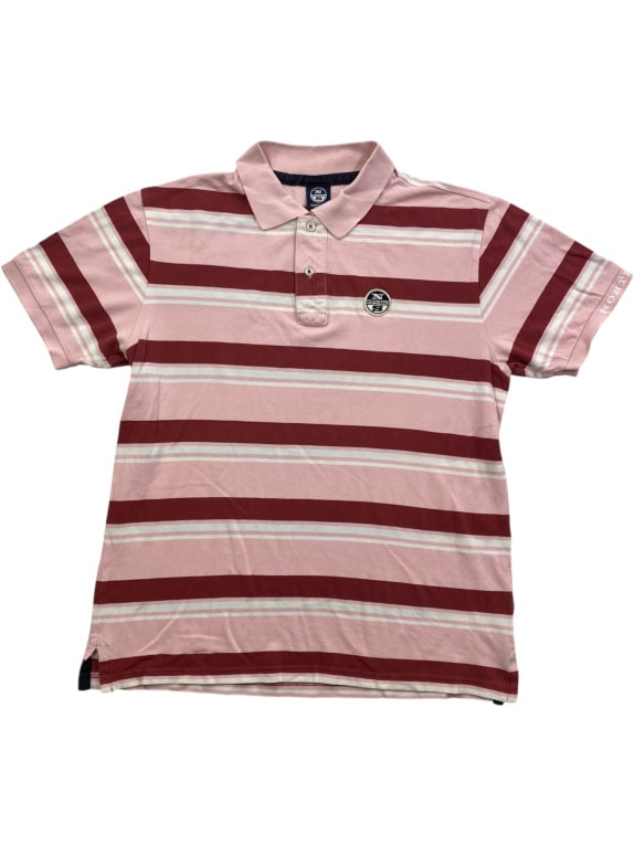 NORTH SAILS POLO SHIRT STRIPED PINK-BURGUNDY MEN'S L