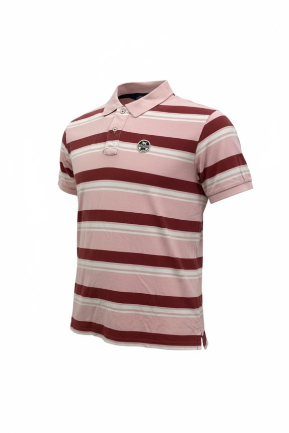 NORTH SAILS POLO SHIRT STRIPED PINK-BURGUNDY MEN'S L