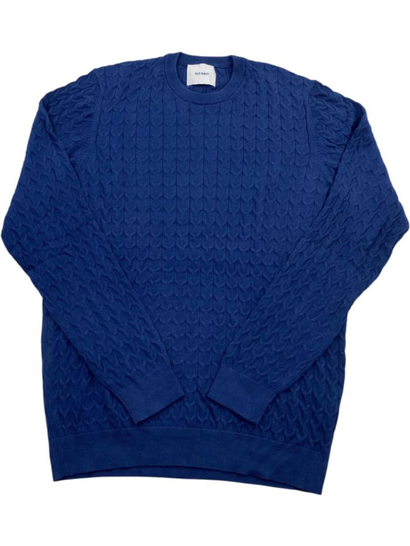 OLD NAVY Maglione lavorato a trecce con etichetta logo blu da uomo L