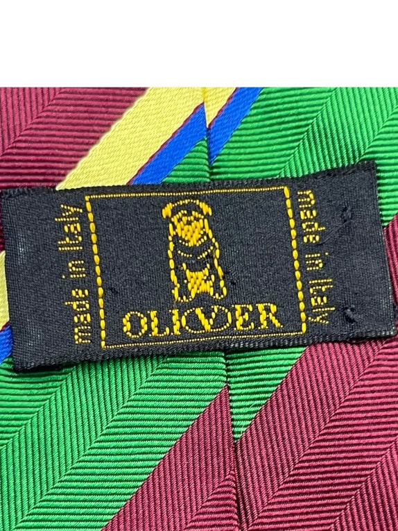 OLIVER TIE CLASSIC STRIPED BURGUNDY GREEN MENS PRE OWNED