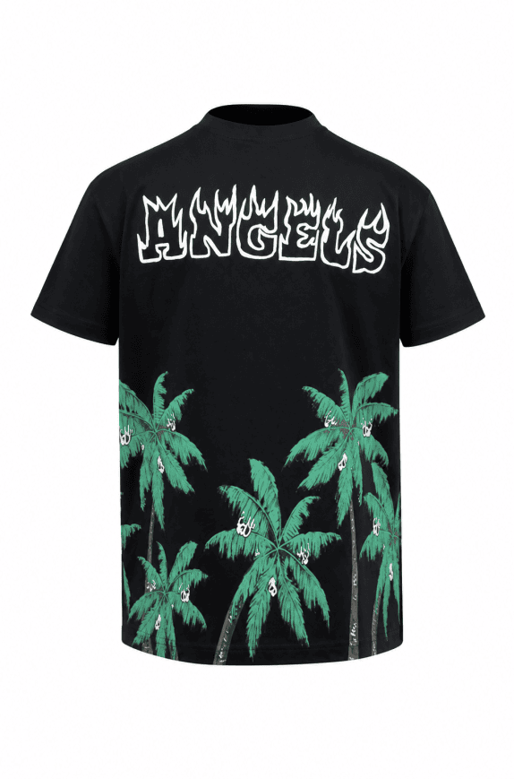 PALM ANGELS GRAPHIC TEE STREETWEAR BLACK MEN PRE OWNED M