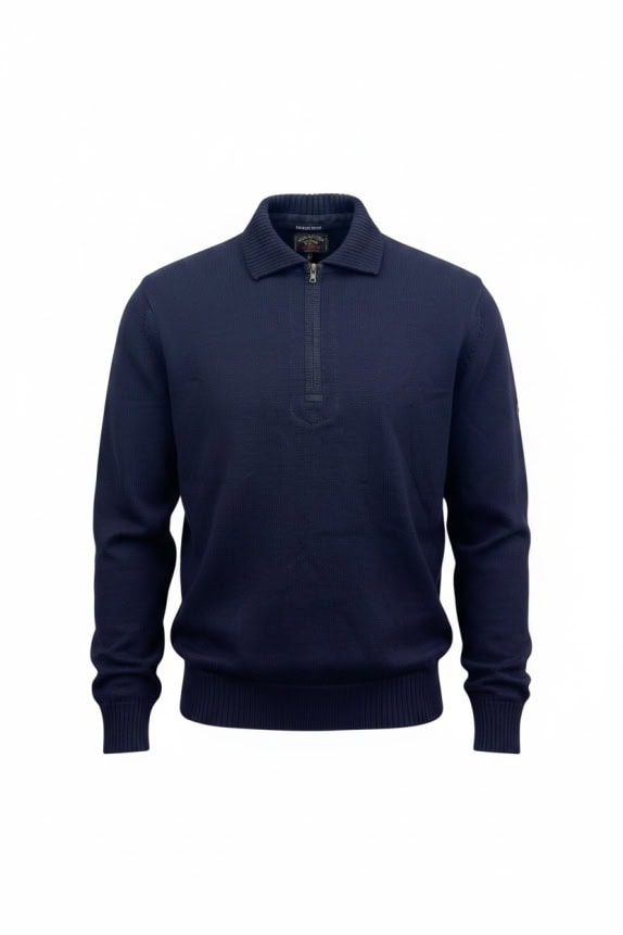 PAUL & SHARK ΠΛΕΚΤΗ ΜΠΛΟΥΖΑ ΜΕ ΦΕΡΜΟΥΑΡ 1/4 ΣΚΟΥΡΟ ΜΠΛΕ UNISEX XXL