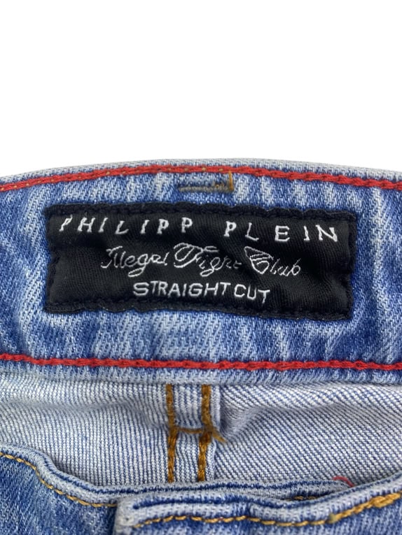 PHILIPP PLEIN DISTRESSED STRAIGHT CUT JEANS WITH LOGO BLUE UNISEX S