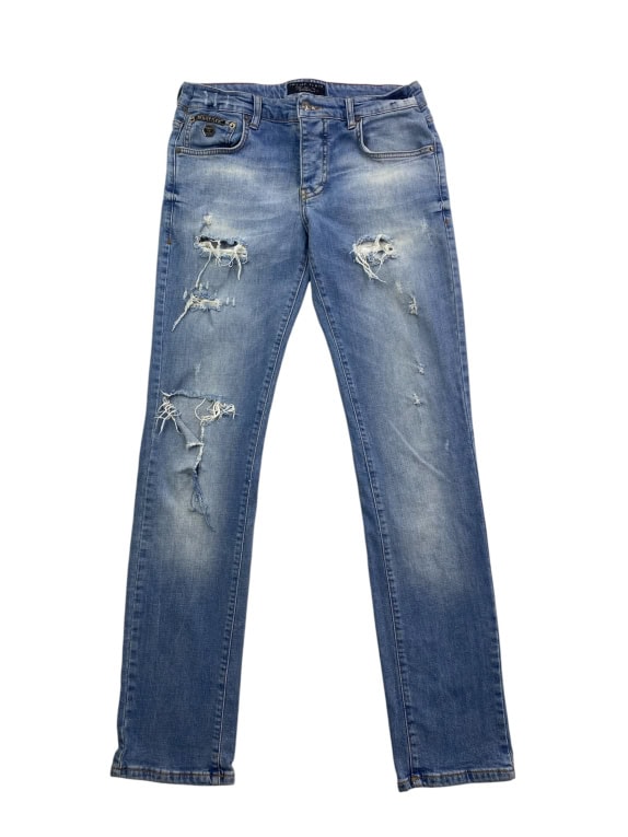 PHILIPP PLEIN DISTRESSED STRAIGHT CUT JEANS WITH LOGO BLUE UNISEX S