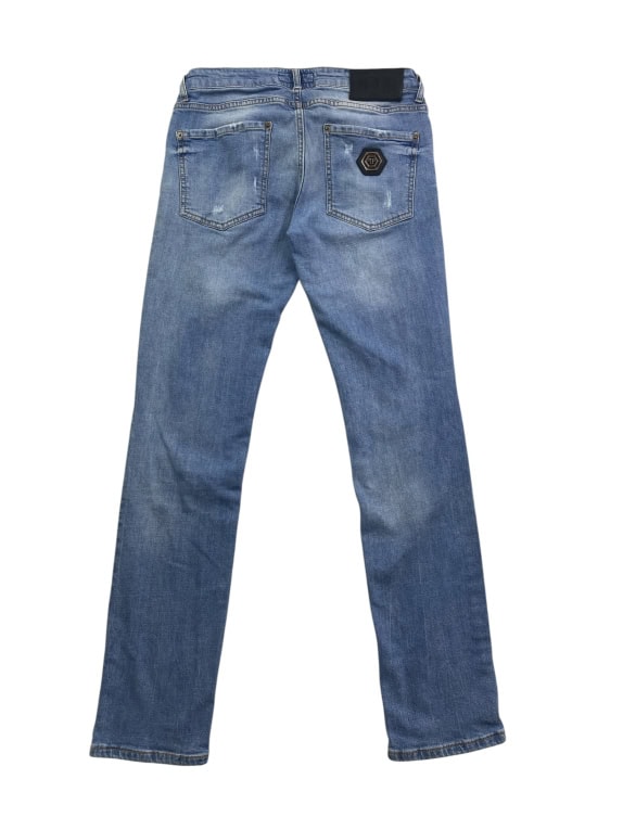 PHILIPP PLEIN DISTRESSED STRAIGHT CUT JEANS WITH LOGO BLUE UNISEX S